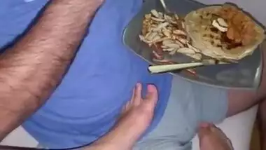 Eating Chicken And Waffles While Getting Footjob By Petite Muslim Pakistani Girl