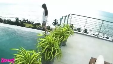 Accidentally cum in her pussy near the rooftop pool - SolaZola