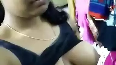 Very horny girl showing boobs and hairy pussy