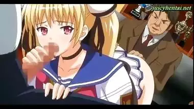 Anime blonde taking a cock in her asshole