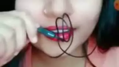 Live cam cute girl playing with boobs and hairy pussy