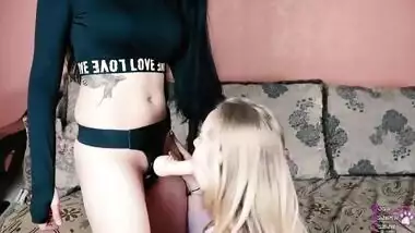 Tattoed Brunette Fucks her Blonde Teen Friend