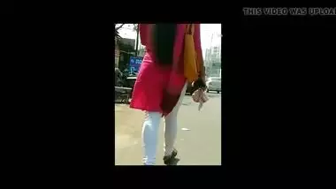 Desi girl in leggings street walking