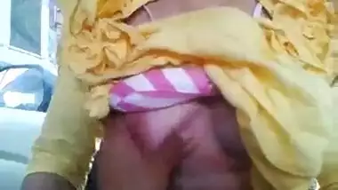 Punjabi big boobs show of a glamorous girlfriend in a car