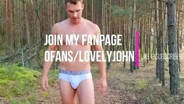 Hot Blonde guy modeling Calvin Klein underwear in forest!