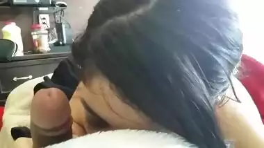 Comely Indian beauty begins sex by carefully sucking BF's XXX cock