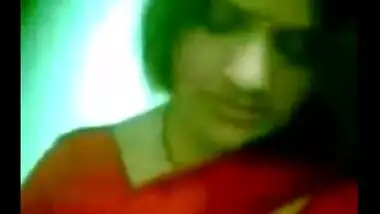 Hot Indian Aunty In Red Saree Boob Pressed