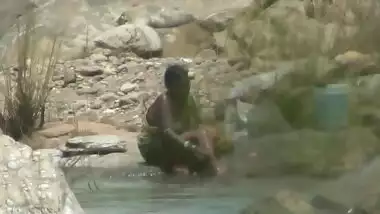 Lady open air bathing in River by Hidden Cam