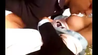 Desi college girl outdoor romantic kiss and boobs show