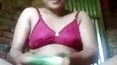 Unsatisfied Bangla village wife dildoing pussy on cam