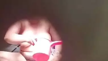 Chubby woman Huge Naked Boobs n Tits caught while bathing