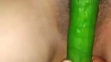 Horny desi wife juicy hairy pussy fucked by cucumber