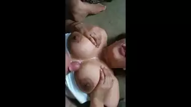 Desi Aunty Sucking Cock taking cum on boobs