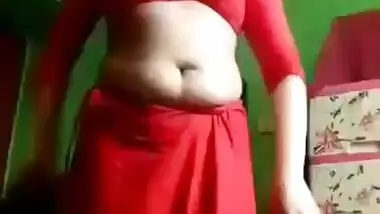 Beautiful Married Bhabi Removing Red Saree And Showing