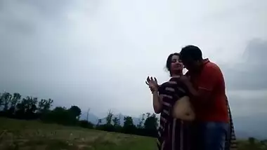 big navel aunty boob press in street hot