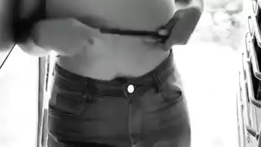 Girl shows her boobs on a running train for fun