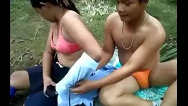 A Nepali college couple fucks outdoors in a jungle