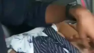 GF boob press and nipple roll in car by boyfriend