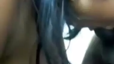 Busty girl sucking dark skinned cock deep