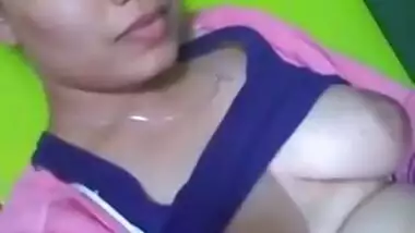 Indian wife boob show and fingering her pussy