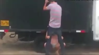 NRI girl sucks and fucks her boyfriend behind a truck