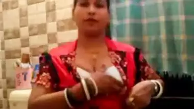 Newly married girl in bathroom