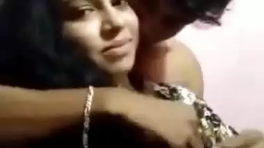 Young XXX girl shows off boobs grabbed by Desi partner on camera