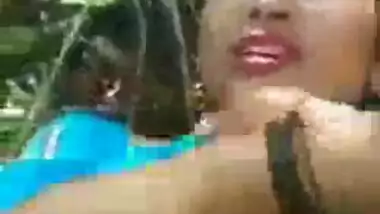 Hairy pussy fingering by boyfriend on cam outdoors