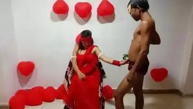 Newly Married Indian Wife In Red Sari Celebrating Valentine With Her Desi Husband - Full Hindi Best XXX