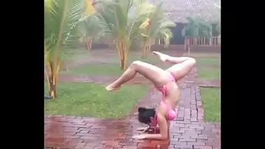 Desi outdoor gymnastics by desi girl Akshara in bikini