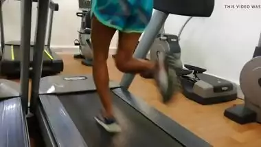 Beautiful Indian Runner on Gym Treadmill with Pokies