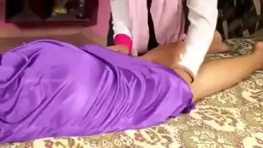 indian aunty massaging and boob press