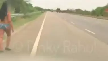 Pinky Naked dare on Indian Highways