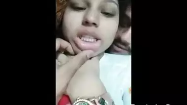 Desi couple smooch and boob suck on video call