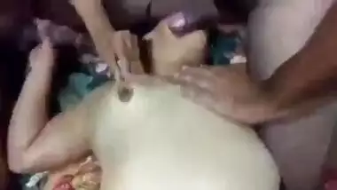 Husband gangbangs his wife with his two friends